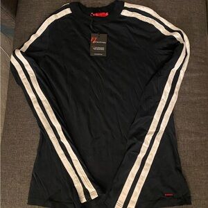 n:Philanthropy Women's Long Sleeve Caia black & white Striped-Sleeve Tee